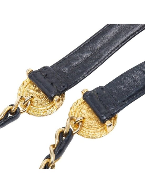 Chanel CC Logo Chain Belt Black Gold Leather Plated